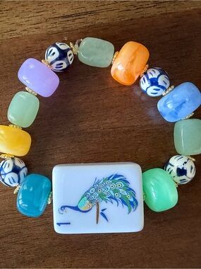Colorful Peacock Bead Stretch Bracelet